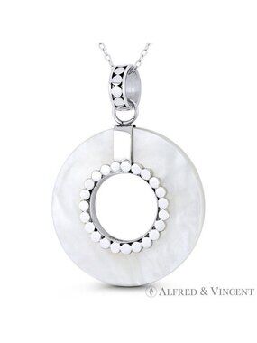 Circle Ring Mother-of-Pearl Love Charm  Eternity Pendant in .925 Sterling Silver